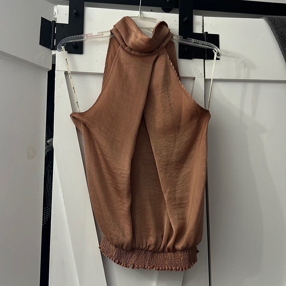 Stunning metallic tank top with high neck and cross over detail size small